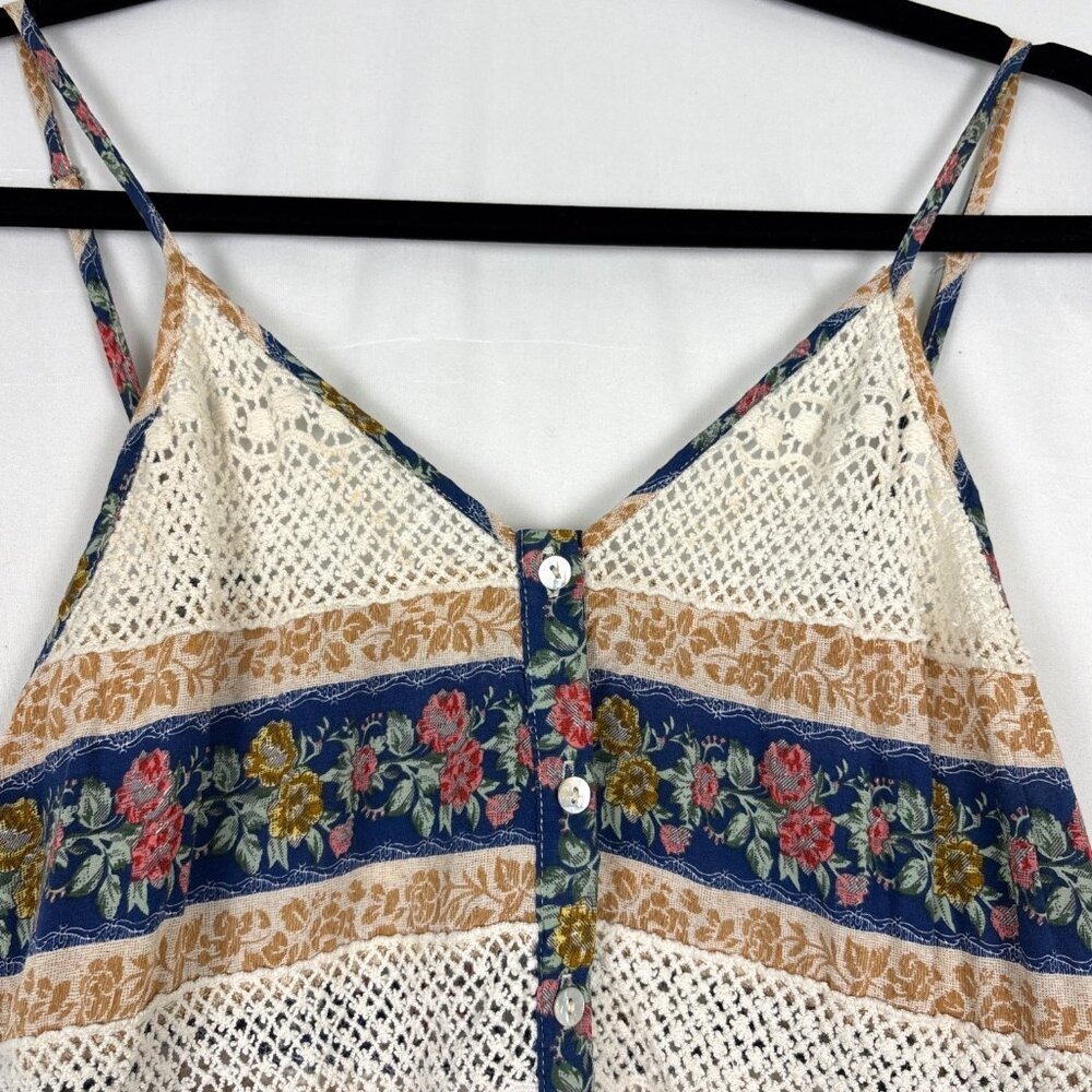 Entro Boho Tank Top Women's Small Button Front Floral Lace Cottage Croshet - Picture 3 of 13